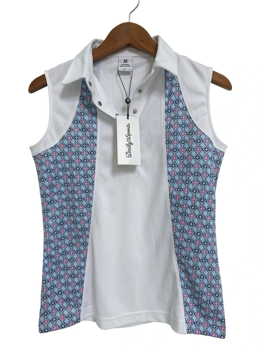 NWT Daily Sports Women’s White & Blue Sleeveless Golf  Polo Top